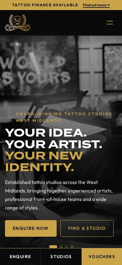 New Identity Tattoos website on mobile