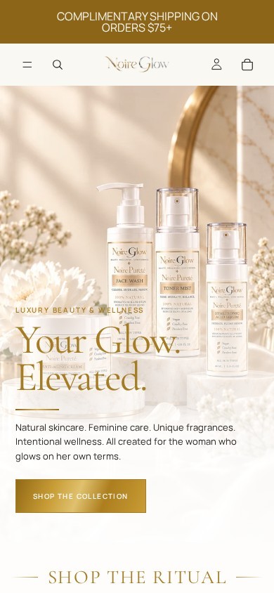 Noire Glow website on mobile
