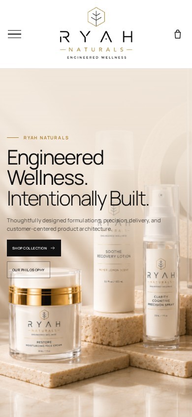 Ryah Naturals website on mobile
