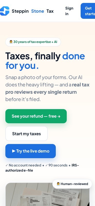 Steppin Stone Tax website on mobile